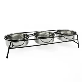 Atacado 3 tigela alimentador de cão de aço inoxidável levantada tigela do animal de estimação com suporte Pet Dishes